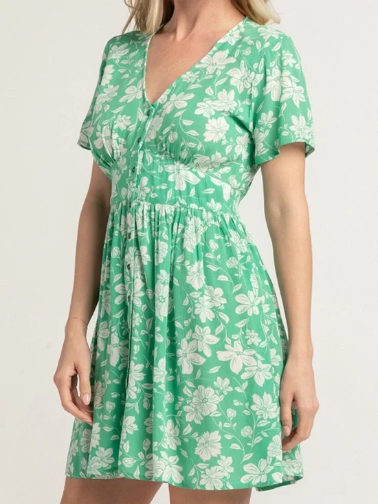 Billabong Women XS Green White Floral Twirl Around Short Mini Dress NWT - Picture 2 of 15